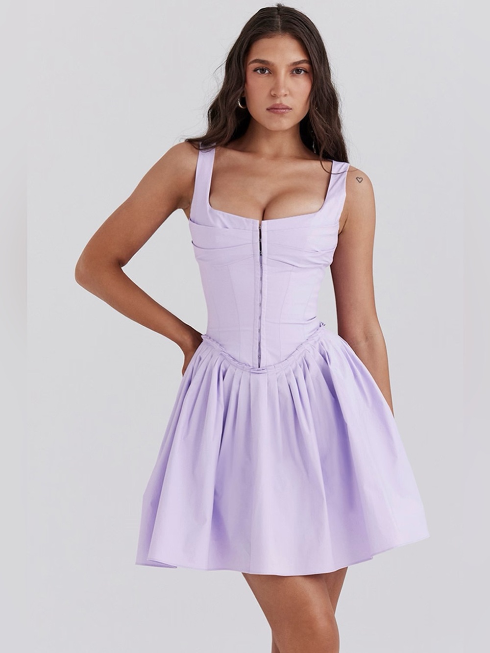 House of CB Cupid Corset Pleated Purple Orchid Cotton Mini Dress size M
